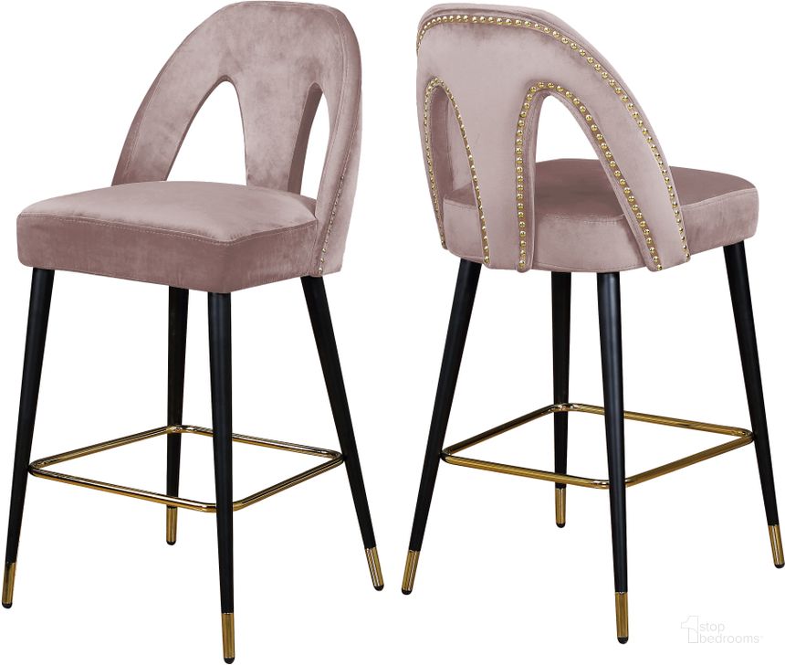 The appearance of Meridian Akoya Pink Velvet Stool Set of 2 designed by Meridian in the modern / contemporary interior design. This pink velvet piece of furniture  was selected by 1StopBedrooms from Akoya Collection to add a touch of cosiness and style into your home. Sku: 795Pink-C. Product Type: Barstool. Material: Velvet. Image1