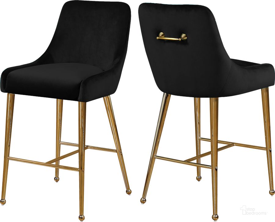 The appearance of Meridian Owen Black Velvet Stool Set of 2 designed by Meridian in the modern / contemporary interior design. This black velvet piece of furniture  was selected by 1StopBedrooms from Owen Collection to add a touch of cosiness and style into your home. Sku: 745Black. Product Type: Barstool. Material: Velvet. Image1