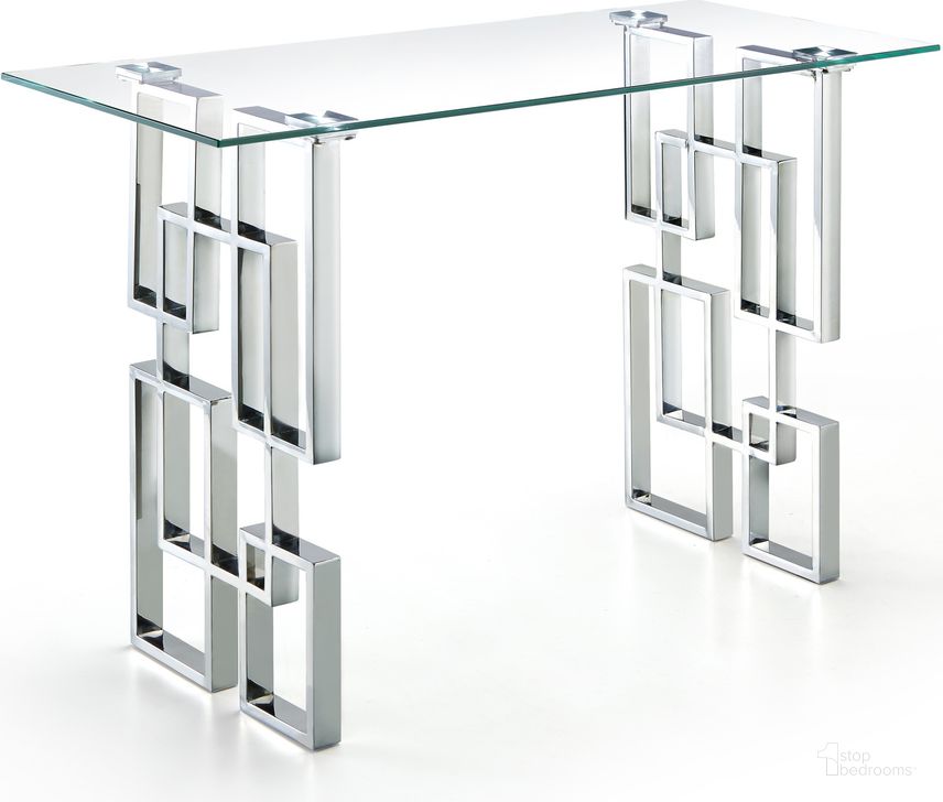 The appearance of Meridian Alexis Chrome Console Table in Chrome Stainless Steel designed by Meridian in the modern / contemporary interior design. This chrome piece of furniture  was selected by 1StopBedrooms from Alexis Collection to add a touch of cosiness and style into your home. Sku: 231-S. Material: Glass. Product Type: Console Table. Image1