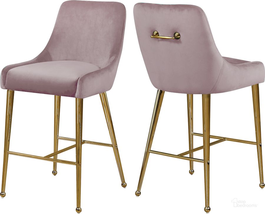 The appearance of Owen Velvet Stool Set of 2 In Pink designed by Meridian in the modern / contemporary interior design. This pink piece of furniture  was selected by 1StopBedrooms from Owen Collection to add a touch of cosiness and style into your home. Sku: 745Pink. Product Type: Barstool. Material: Velvet. Image1