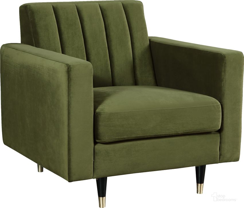 The appearance of Meridian Lola Olive Velvet Chair designed by Meridian in the modern / contemporary interior design. This olive velvet piece of furniture  was selected by 1StopBedrooms from Lola Collection to add a touch of cosiness and style into your home. Sku: 619Olive-C. Product Type: Living Room Chair. Material: Velvet. Image1