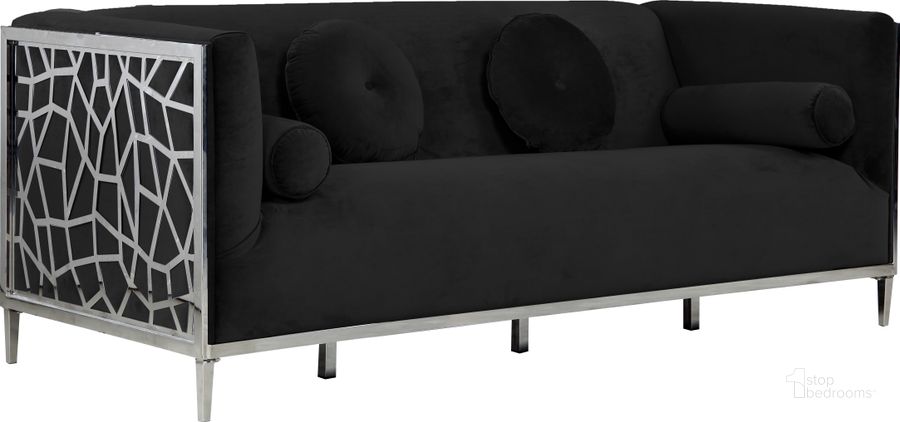 The appearance of Meridian Opal Black Velvet Sofa designed by Meridian in the modern / contemporary interior design. This black velvet piece of furniture  was selected by 1StopBedrooms from Opal Collection to add a touch of cosiness and style into your home. Sku: 672Black-S. Product Type: Sofa. Material: Velvet. Image1