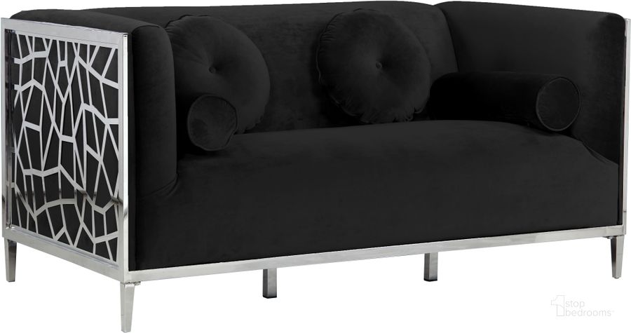 The appearance of Meridian Opal Black Velvet Loveseat designed by Meridian in the modern / contemporary interior design. This black velvet piece of furniture  was selected by 1StopBedrooms from Opal Collection to add a touch of cosiness and style into your home. Sku: 672Black-L. Product Type: Loveseat. Material: Velvet. Image1