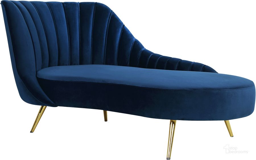The appearance of Meridian Margo Navy Velvet Chaise designed by Meridian in the modern / contemporary interior design. This navy velvet piece of furniture  was selected by 1StopBedrooms from Margo Collection to add a touch of cosiness and style into your home. Sku: 622Navy-Chaise. Product Type: Chaise. Material: Velvet. Image1