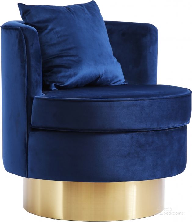 The appearance of Meridian Kendra Navy Velvet Accent Chair designed by Meridian in the modern / contemporary interior design. This navy velvet piece of furniture  was selected by 1StopBedrooms from Kendra Collection to add a touch of cosiness and style into your home. Sku: 576Navy. Product Type: Accent Chair. Material: Velvet. Image1