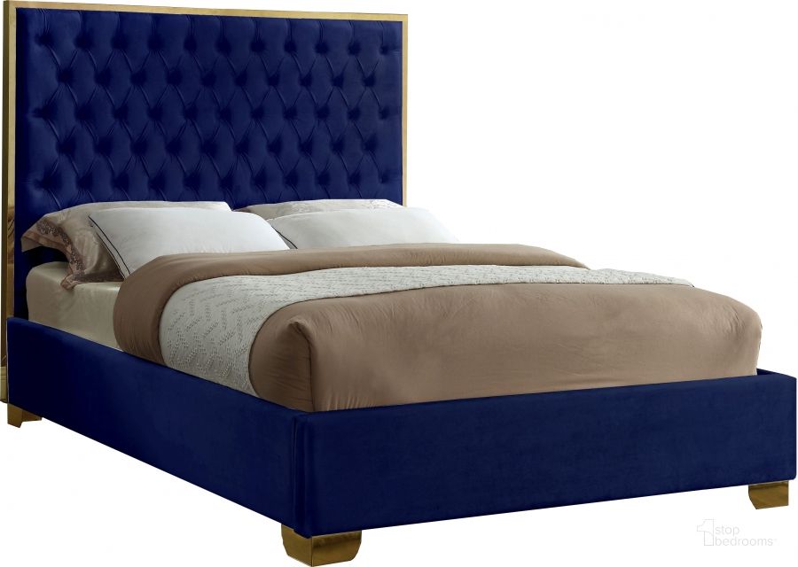 The appearance of Meridian Lana Navy Velvet Queen Bed designed by Meridian in the modern / contemporary interior design. This navy velvet piece of furniture  was selected by 1StopBedrooms from Lana Collection to add a touch of cosiness and style into your home. Sku: LanaNavy-Q-1;LanaNavy-Q-2. Bed Type: Platform Bed. Product Type: Platform Bed. Bed Size: Queen. Material: Velvet. Image1