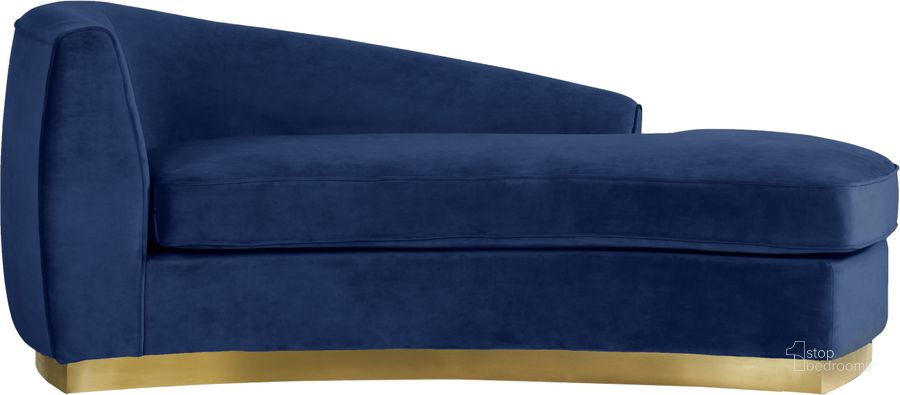 The appearance of Meridian Julian 620Navy Velvet Chaise designed by Meridian in the modern / contemporary interior design. This navy velvet piece of furniture  was selected by 1StopBedrooms from Julian Collection to add a touch of cosiness and style into your home. Sku: 620Navy-Chaise. Product Type: Chaise. Material: Velvet. Image1