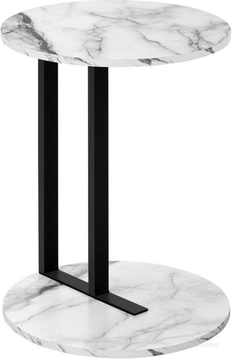 The appearance of 24 Inch Accent Table In White Marble Look I 2210 designed by Monarch Specialties in the modern / contemporary interior design. This white piece of furniture  was selected by 1StopBedrooms from  to add a touch of cosiness and style into your home. Sku: I 2210. Material: Metal. Product Type: Accent Table. Image1