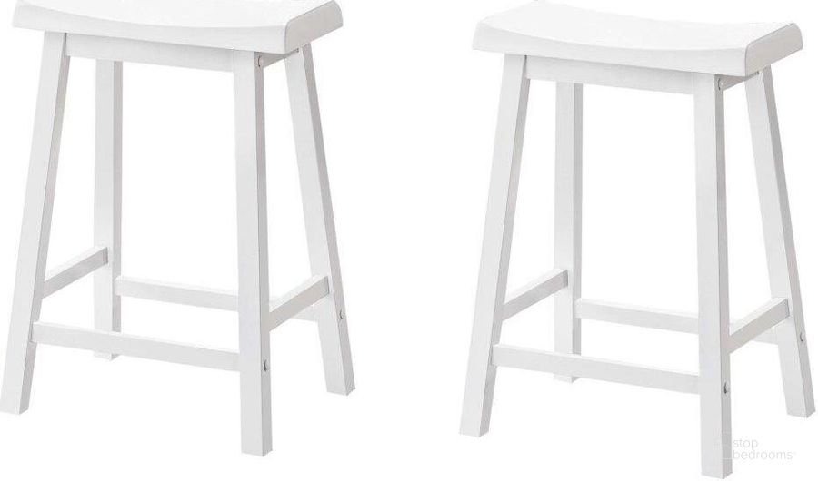 The appearance of 24 Inch Barstool Set Of 2 Set Of 2 With White Saddle Seat designed by Monarch Specialties in the traditional interior design. This white piece of furniture  was selected by 1StopBedrooms from  to add a touch of cosiness and style into your home. Sku: I 1533. Material: MDF. Product Type: Barstool. Image1