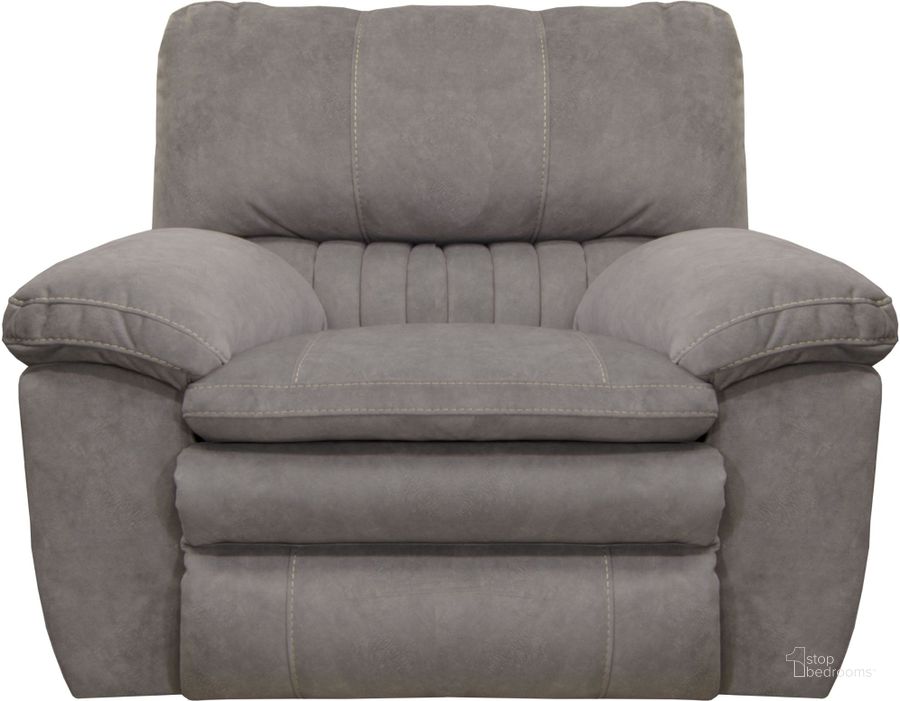The appearance of Reyes Graphite Rocker Recliner designed by Catnapper in the transitional interior design. This silver piece of furniture  was selected by 1StopBedrooms from Reyes Collection to add a touch of cosiness and style into your home. Sku: 24002279228. Material: Fabric. Product Type: Recliner. Image1