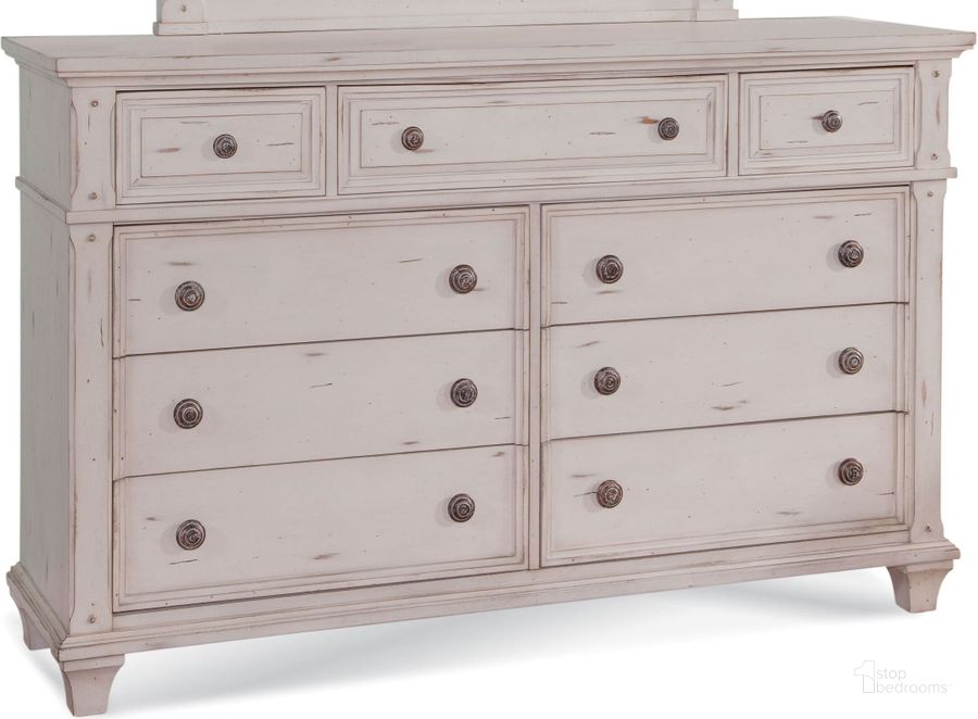 The appearance of Sedona Cobblestone White Dresser designed by American Woodcrafters in the modern / contemporary interior design. This white piece of furniture  was selected by 1StopBedrooms from Sedona Collection to add a touch of cosiness and style into your home. Sku: 2410-270. Material: Wood. Product Type: Dresser. Image1