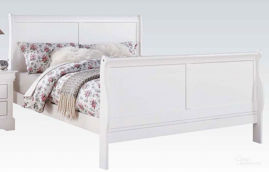 The appearance of Louis Philippe III Sleigh Bed (King) (White) designed by ACME in the transitional interior design. This white piece of furniture  was selected by 1StopBedrooms from Louis Phillipe III Collection to add a touch of cosiness and style into your home. Sku: 24497EK-HF;24498EK-R. Bed Type: Sleigh Bed. Material: Wood. Product Type: Sleigh Bed. Bed Size: King.