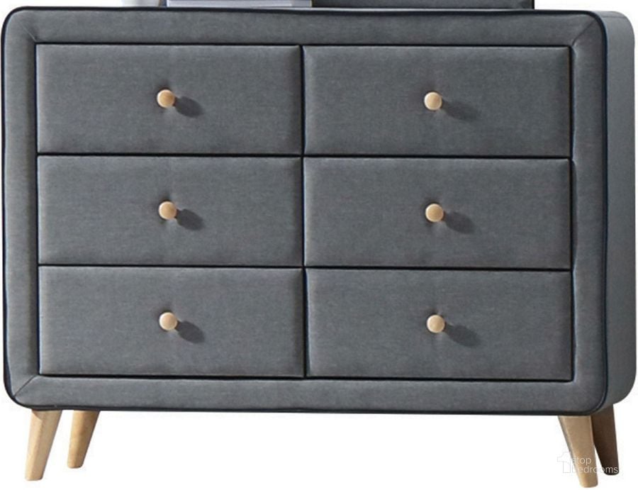 The appearance of Valda Light Gray Dresser designed by ACME in the transitional interior design. This gray piece of furniture  was selected by 1StopBedrooms from Valda Collection to add a touch of cosiness and style into your home. Sku: 24525. Material: Fabric. Product Type: Dresser. Image1