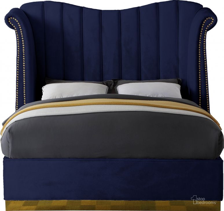 The appearance of Meridian Furniture Flora Velvet King Bed in Navy FloraNavy-K designed by Meridian in the modern / contemporary interior design. This navy velvet piece of furniture  was selected by 1StopBedrooms from Flora Collection to add a touch of cosiness and style into your home. Sku: FloraNavy-K-1;FloraNavy-K-2;FloraNavy-K-3. Bed Type: Platform Bed. Product Type: Platform Bed. Bed Size: King. Material: Velvet. Image1