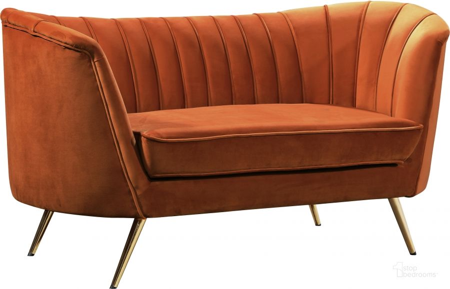 The appearance of Meridian Margo Cognac Velvet Loveseat designed by Meridian in the modern / contemporary interior design. This cognac velvet piece of furniture  was selected by 1StopBedrooms from Margo Collection to add a touch of cosiness and style into your home. Sku: 622Cognac-L. Product Type: Loveseat. Material: Velvet. Image1