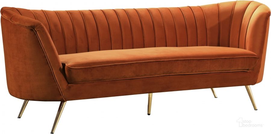 The appearance of Meridian Margo Cognac Velvet Sofa designed by Meridian in the modern / contemporary interior design. This cognac velvet piece of furniture  was selected by 1StopBedrooms from Margo Collection to add a touch of cosiness and style into your home. Sku: 622Cognac-S. Product Type: Sofa. Material: Velvet. Image1