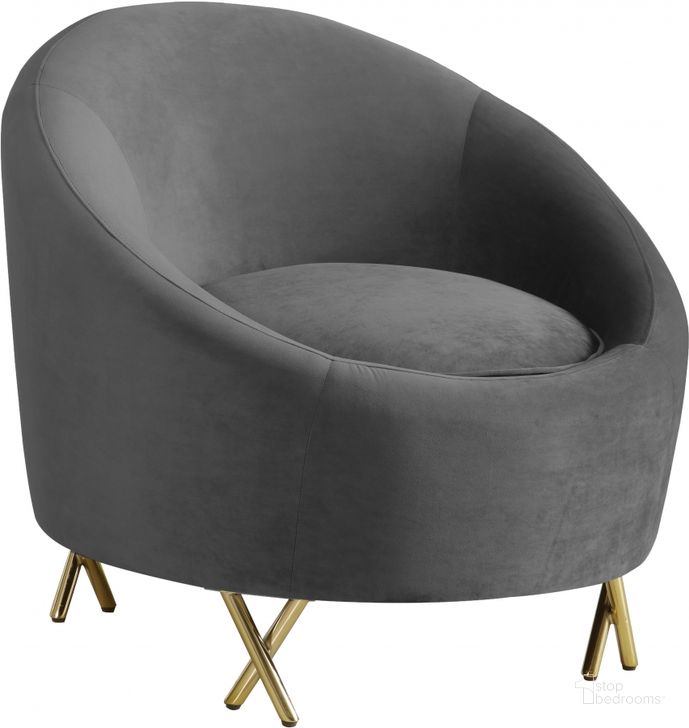 The appearance of Meridian Serpentine Grey Velvet Chair designed by Meridian in the modern / contemporary interior design. This grey velvet piece of furniture  was selected by 1StopBedrooms from Serpentine Collection to add a touch of cosiness and style into your home. Sku: 679Grey-C. Product Type: Living Room Chair. Material: Velvet. Image1
