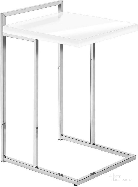 The appearance of 25 Inch Accent Table In Glossy White And Chrome Metal designed by Monarch Specialties in the modern / contemporary interior design. This white piece of furniture  was selected by 1StopBedrooms from  to add a touch of cosiness and style into your home. Sku: I 3636. Material: Metal. Product Type: Accent Table. Image1
