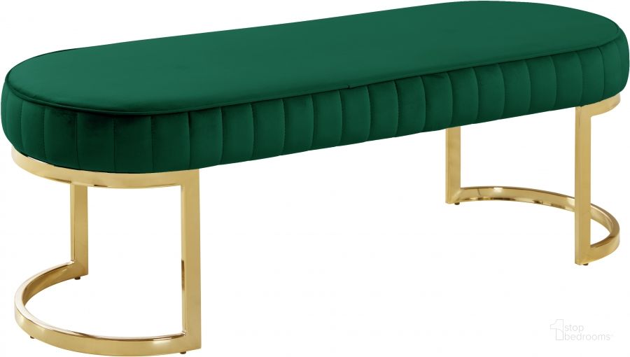 The appearance of Meridian Lemar Green Velvet Bench designed by Meridian in the modern / contemporary interior design. This green velvet piece of furniture  was selected by 1StopBedrooms from Lemar Collection to add a touch of cosiness and style into your home. Sku: 106Green. Product Type: Bedroom Bench. Material: Velvet. Image1
