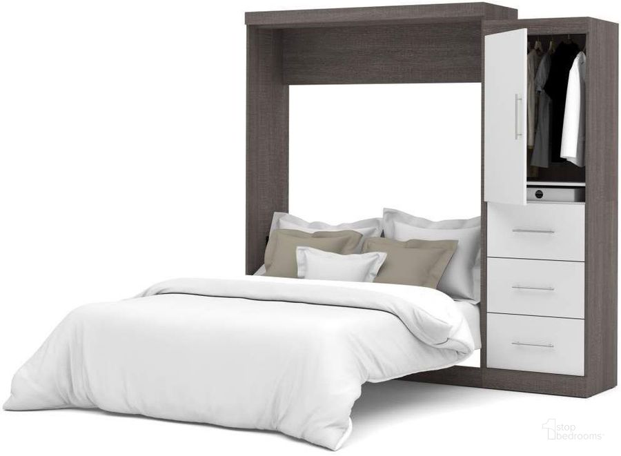 The appearance of Nebula Bark Gray and White 90" Queen Wall Bed Kit with 3-Drawer Set designed by Bestar in the modern / contemporary interior design. This white and grey piece of furniture  was selected by 1StopBedrooms from Nebula Collection to add a touch of cosiness and style into your home. Sku: 25882-4717. Material: Wood. Bed Size: Queen. Bed Type: Murphy Bed. Product Type: Murphy Bed. Image1
