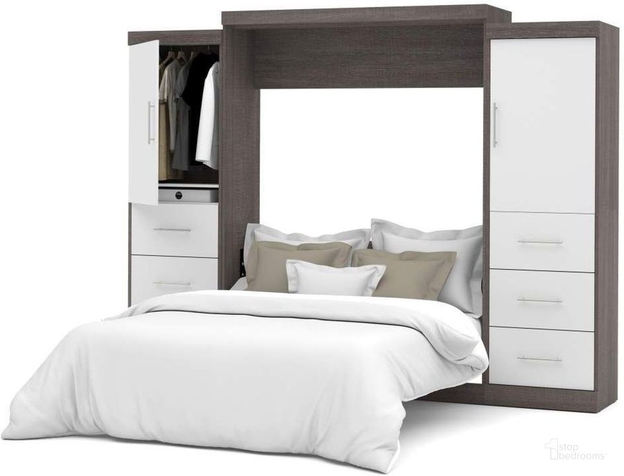 The appearance of Nebula Bark Gray and White 115" Queen Wall Bed Kit designed by Bestar in the modern / contemporary interior design. This white and grey piece of furniture  was selected by 1StopBedrooms from Nebula Collection to add a touch of cosiness and style into your home. Sku: 25884-4717. Material: Wood. Bed Size: Queen. Bed Type: Murphy Bed. Product Type: Murphy Bed. Image1