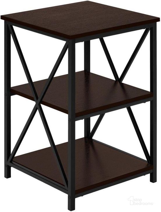 The appearance of 26 Inch Accent Table In Espresso And Black Metal designed by Monarch Specialties in the modern / contemporary interior design. This espresso piece of furniture  was selected by 1StopBedrooms from  to add a touch of cosiness and style into your home. Sku: I 3598. Material: Metal. Product Type: Accent Table. Image1