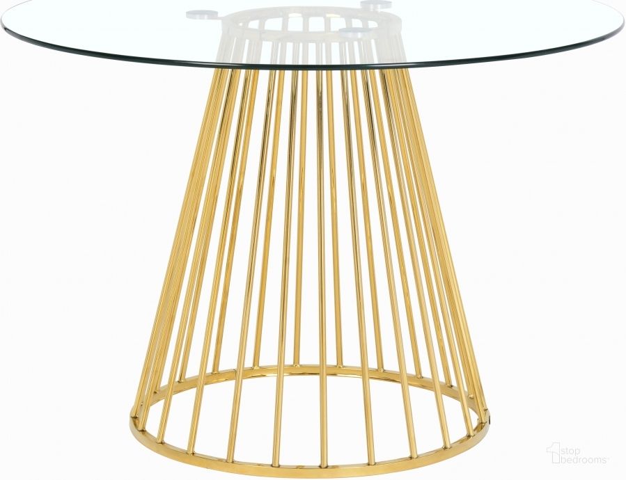 The appearance of Meridian Gio Gold Dining Table designed by Meridian in the modern / contemporary interior design. This gold piece of furniture  was selected by 1StopBedrooms from Gio Collection to add a touch of cosiness and style into your home. Sku: 751-T-1;751-T-2. Table Base Style: Pedestal. Table Top Shape: Round. Product Type: Dining Table. Image1