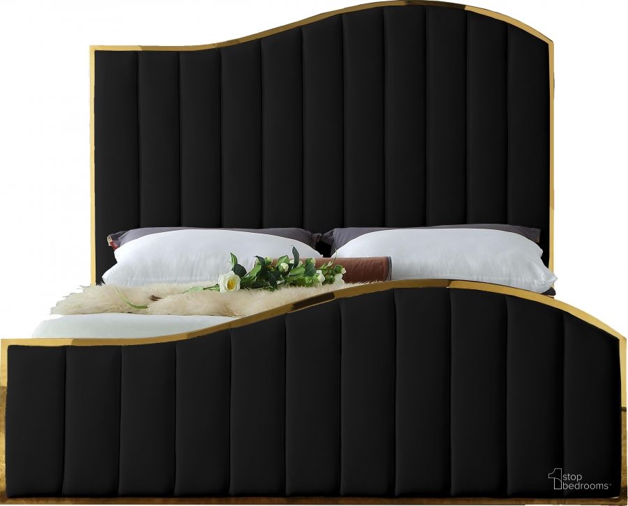 The appearance of Meridian Jolie Black Velvet King Bed designed by Meridian in the modern / contemporary interior design. This black velvet piece of furniture  was selected by 1StopBedrooms from Jolie Collection to add a touch of cosiness and style into your home. Sku: JolieBlack-K-1;JolieBlack-K-2;JolieBlack-K-3. Bed Type: Platform Bed. Product Type: Platform Bed. Bed Size: King. Material: Velvet. Image1