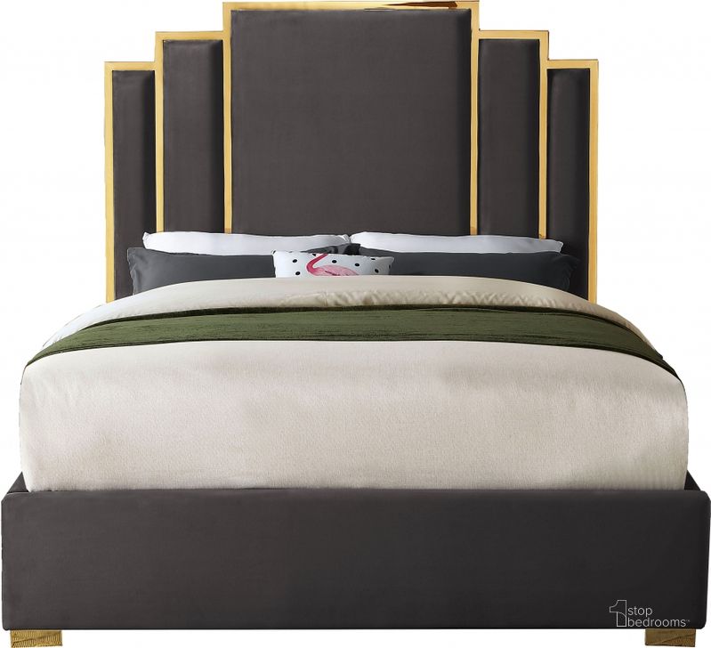The appearance of Hugo Velvet Queen Bed In Grey designed by Meridian in the modern / contemporary interior design. This grey velvet piece of furniture  was selected by 1StopBedrooms from Hugo Collection to add a touch of cosiness and style into your home. Sku: HugoGrey-Q-1;HugoGrey-Q-2. Bed Type: Platform Bed. Product Type: Platform Bed. Bed Size: Queen. Material: Velvet. Image1