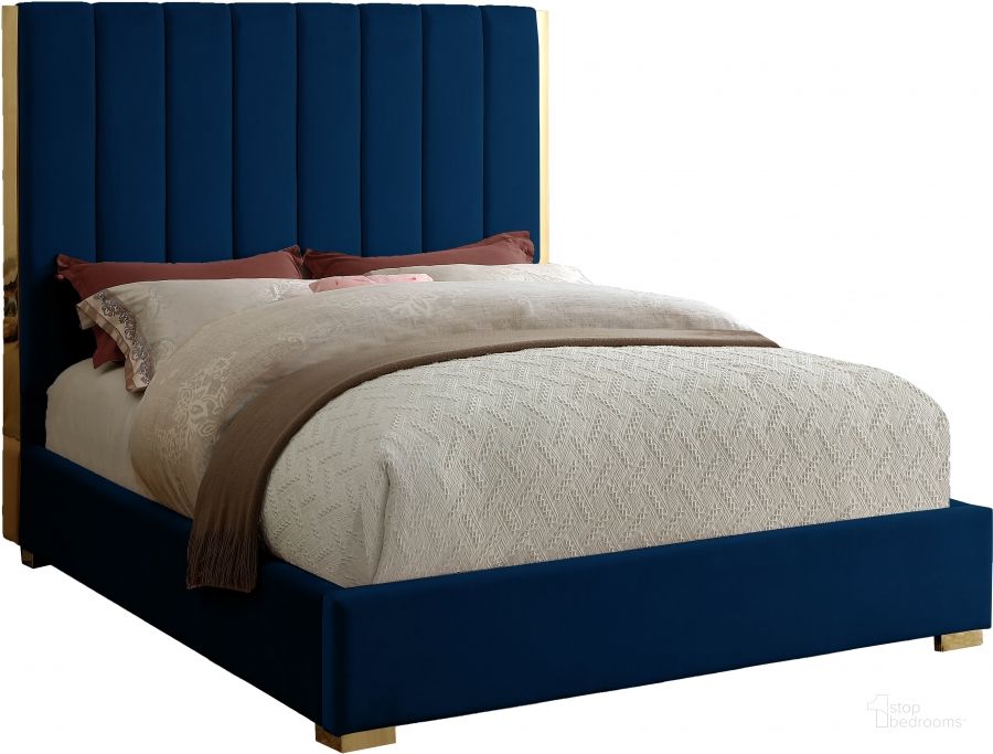 The appearance of Meridian Becca Navy Velvet Queen Bed designed by Meridian in the modern / contemporary interior design. This navy velvet piece of furniture  was selected by 1StopBedrooms from Becca Collection to add a touch of cosiness and style into your home. Sku: BeccaNavy-Q-1;BeccaNavy-Q-2. Bed Type: Platform Bed. Product Type: Platform Bed. Bed Size: Queen. Material: Velvet. Image1