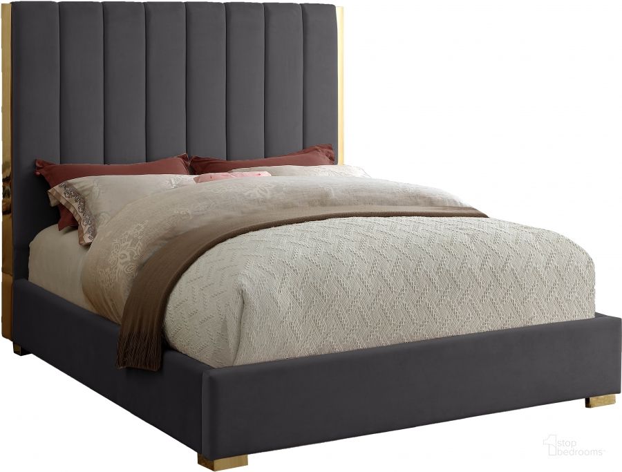 The appearance of Meridian Becca Grey Velvet Queen Bed designed by Meridian in the modern / contemporary interior design. This grey velvet piece of furniture  was selected by 1StopBedrooms from Becca Collection to add a touch of cosiness and style into your home. Sku: BeccaGrey-Q-1;BeccaGrey-Q-2. Bed Type: Platform Bed. Product Type: Platform Bed. Bed Size: Queen. Material: Velvet. Image1