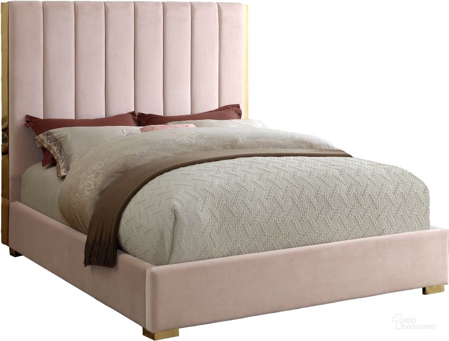 The appearance of Meridian Becca Pink Velvet King Bed designed by Meridian in the modern / contemporary interior design. This pink velvet piece of furniture  was selected by 1StopBedrooms from Becca Collection to add a touch of cosiness and style into your home. Sku: BeccaPink-K-1;BeccaPink-K-2. Bed Type: Platform Bed. Product Type: Platform Bed. Bed Size: King. Material: Velvet. Image1