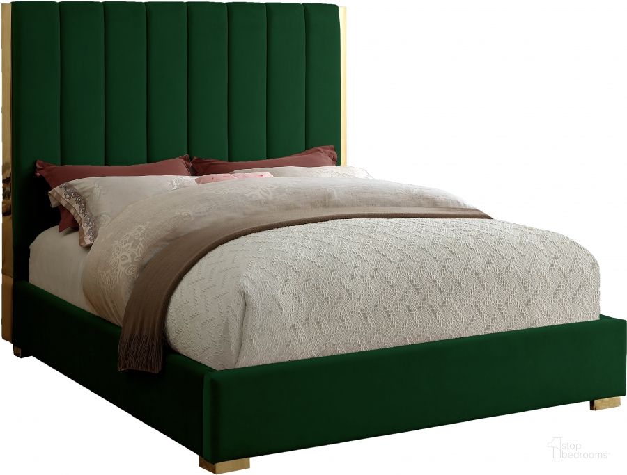 The appearance of Meridian Becca Green Velvet Queen Bed designed by Meridian in the modern / contemporary interior design. This green velvet piece of furniture  was selected by 1StopBedrooms from Becca Collection to add a touch of cosiness and style into your home. Sku: BeccaGreen-Q-1;BeccaGreen-Q-2. Bed Type: Platform Bed. Product Type: Platform Bed. Bed Size: Queen. Material: Velvet. Image1