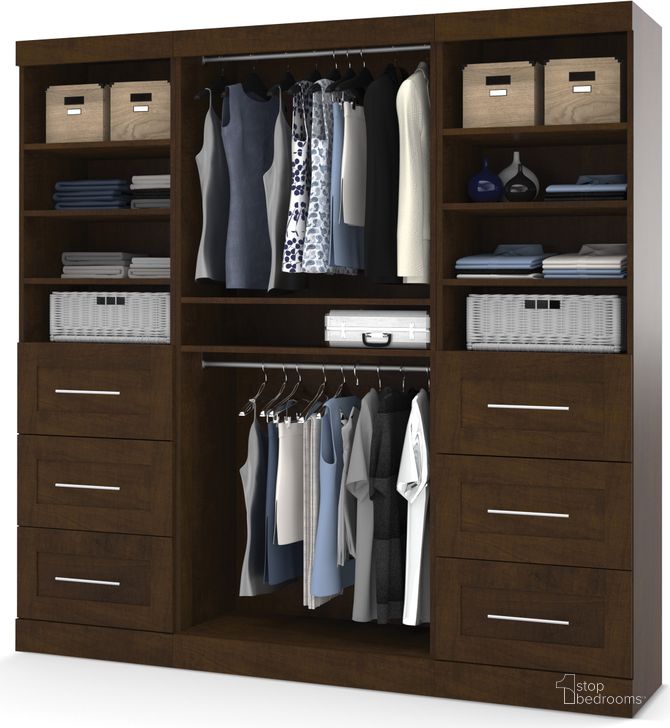 The appearance of Pur Chocolate 86" Classic Open Storage Unit With 6 Drawers designed by Bestar in the modern / contemporary interior design. This brown piece of furniture  was selected by 1StopBedrooms from Pur Collection to add a touch of cosiness and style into your home. Sku: 26857-69. Material: Wood. Product Type: Armoire. Image1