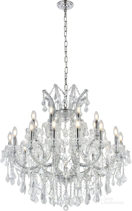 The appearance of 2800d36cRc Maria Theresa 36" Chrome 24 Light Chandelier With Clear Royal Cut Crystal Trim designed by Elegant Lighting in the glam interior design. This chrome piece of furniture  was selected by 1StopBedrooms from Maria Theresa Collection to add a touch of cosiness and style into your home. Sku: 2800D36C/RC. Material: Glass. Product Type: Chandelier. Image1
