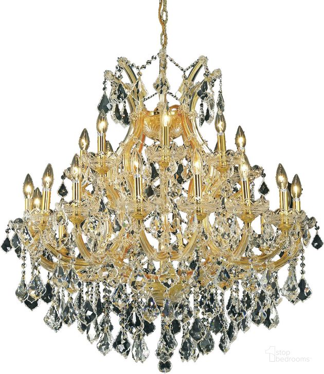 The appearance of 2800d36gRc Maria Theresa 36 Gold 24 Light Chandelier With Clear Royal Cut Crystal Trim designed by Elegant Lighting in the glam interior design. This gold piece of furniture  was selected by 1StopBedrooms from Maria Theresa Collection to add a touch of cosiness and style into your home. Sku: 2800D36G/RC. Material: Glass. Product Type: Chandelier.