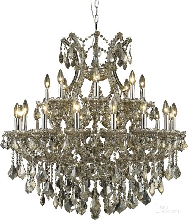 The appearance of Maria Theresa 36 Golden Teak 24 Light Chandelier With Golden Teak Royal Cut Crystal Trim designed by Elegant Lighting in the glam interior design. This gold piece of furniture  was selected by 1StopBedrooms from Maria Theresa Collection to add a touch of cosiness and style into your home. Sku: 2800D36GT-GT/RC. Material: Glass. Product Type: Chandelier.