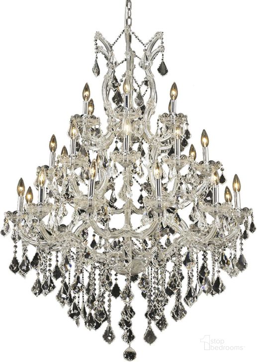 The appearance of 2800d38cRc Maria Theresa 38 Chrome 28 Light Chandelier With Clear Royal Cut Crystal Trim designed by Elegant Lighting in the glam interior design. This chrome piece of furniture  was selected by 1StopBedrooms from Maria Theresa Collection to add a touch of cosiness and style into your home. Sku: 2800D38C/RC. Material: Glass. Product Type: Chandelier.