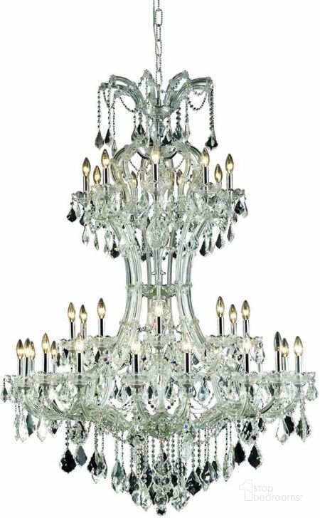 The appearance of Maria Theresa 46 Chrome 36 Light Chandelier With Clear Royal Cut Crystal Trim designed by Elegant Lighting in the glam interior design. This chrome piece of furniture  was selected by 1StopBedrooms from Maria Theresa Collection to add a touch of cosiness and style into your home. Sku: 2800D46C/RC. Material: Glass. Product Type: Chandelier.