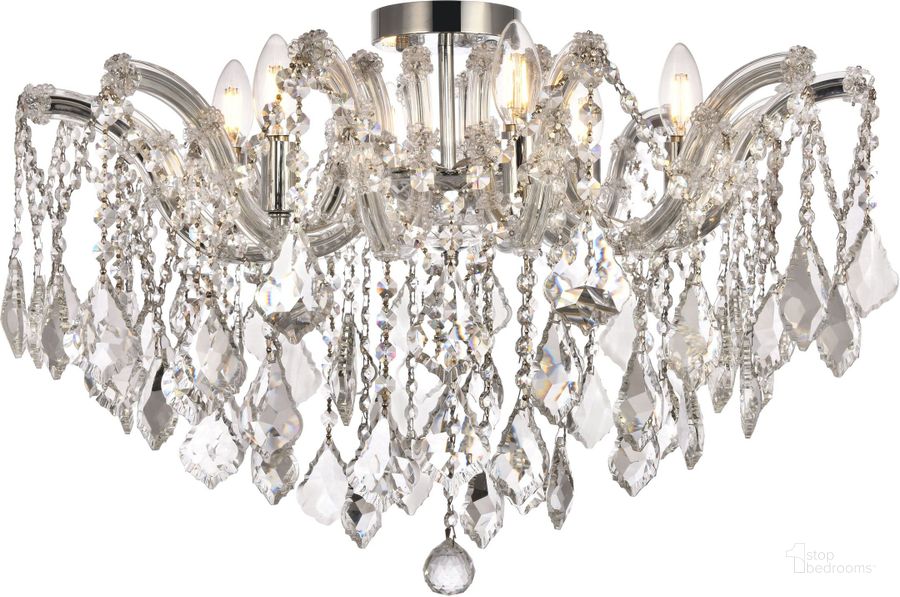 The appearance of Maria Theresa 24 Chrome 6 Light Flush Mount With Clear Royal Cut Crystal Trim designed by Elegant Lighting in the glam interior design. This chrome piece of furniture  was selected by 1StopBedrooms from Maria Theresa Collection to add a touch of cosiness and style into your home. Sku: 2800F24C/RC. Product Type: Flush Mount.