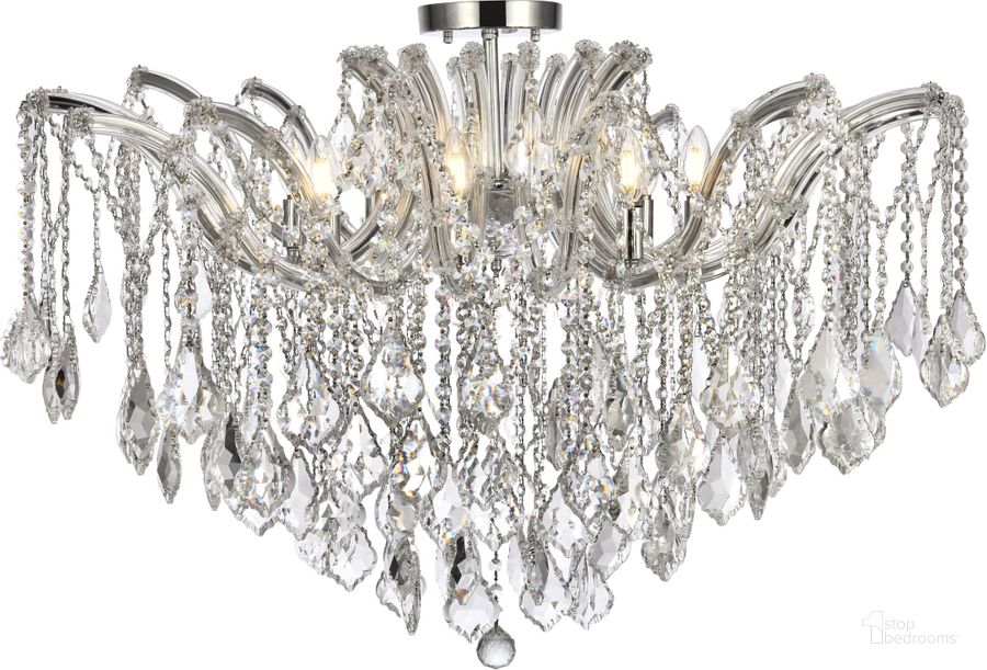 The appearance of Maria Theresa 36 Chrome 8 Light Flush Mount With Clear Royal Cut Crystal Trim designed by Elegant Lighting in the glam interior design. This chrome piece of furniture  was selected by 1StopBedrooms from Maria Theresa Collection to add a touch of cosiness and style into your home. Sku: 2800F36C/RC. Material: Steel. Product Type: Flush Mount.
