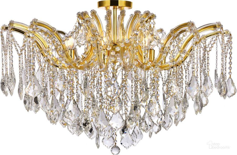 The appearance of Maria Theresa 36 Gold 8 Light Flush Mount With Clear Royal Cut Crystal Trim designed by Elegant Lighting in the glam interior design. This gold piece of furniture  was selected by 1StopBedrooms from Maria Theresa Collection to add a touch of cosiness and style into your home. Sku: 2800F36G/RC. Material: Steel. Product Type: Flush Mount.