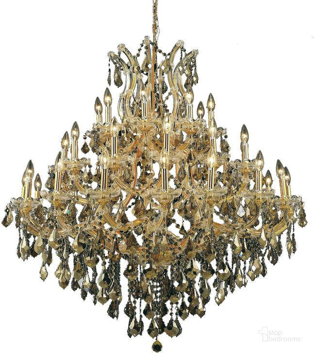 The appearance of 2800g44g GtRc Maria Theresa 44 Gold 37 Light Chandelier With Golden Teak Royal Cut Crystal Trim designed by Elegant Lighting in the glam interior design. This gold piece of furniture  was selected by 1StopBedrooms from Maria Theresa Collection to add a touch of cosiness and style into your home. Sku: 2800G44G-GT/RC. Material: Glass. Product Type: Chandelier.
