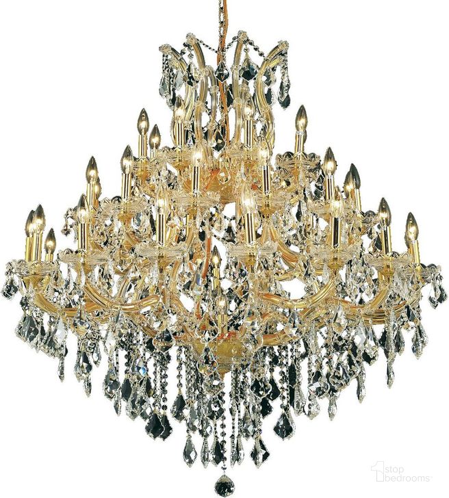 The appearance of 2800g44gRc Maria Theresa 44 Gold 37 Light Chandelier With Clear Royal Cut Crystal Trim designed by Elegant Lighting in the glam interior design. This gold piece of furniture  was selected by 1StopBedrooms from Maria Theresa Collection to add a touch of cosiness and style into your home. Sku: 2800G44G/RC. Material: Glass. Product Type: Chandelier.