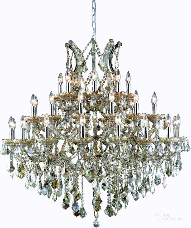 The appearance of Maria Theresa 44 Golden Teak 37 Light Chandelier With Golden Teak Royal Cut Crystal Trim designed by Elegant Lighting in the glam interior design. This gold piece of furniture  was selected by 1StopBedrooms from Maria Theresa Collection to add a touch of cosiness and style into your home. Sku: 2800G44GT-GT/RC. Material: Glass. Product Type: Chandelier.