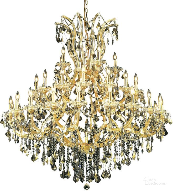 The appearance of 2800G52G-GT/RC Maria Theresa 52 Gold 41 Light Chandelier With Golden Teak Royal Cut Crystal Trim designed by Elegant Lighting in the glam interior design. This gold piece of furniture  was selected by 1StopBedrooms from Maria Theresa Collection to add a touch of cosiness and style into your home. Sku: 2800G52G-GT/RC. Material: Glass. Product Type: Chandelier.