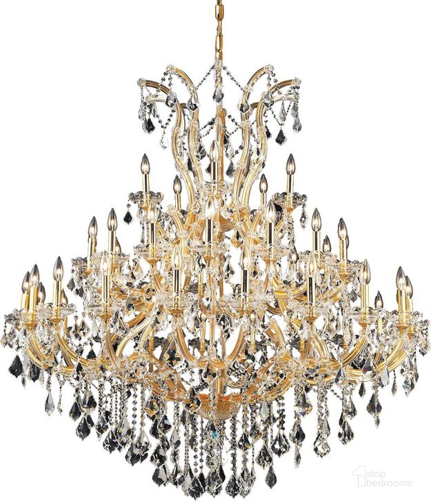 The appearance of 2800G52G/RC Maria Theresa 52 Gold 41 Light Chandelier With Clear Royal Cut Crystal Trim designed by Elegant Lighting in the glam interior design. This gold piece of furniture  was selected by 1StopBedrooms from Maria Theresa Collection to add a touch of cosiness and style into your home. Sku: 2800G52G/RC. Material: Glass. Product Type: Chandelier.