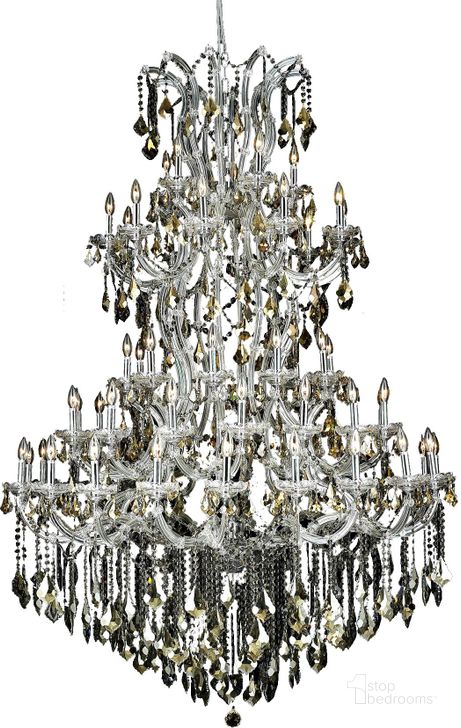 The appearance of 2800G54C-GT/RC Maria Theresa 54 Chrome 61 Light Chandelier With Golden Teak Royal Cut Crystal Trim designed by Elegant Lighting in the glam interior design. This chrome piece of furniture  was selected by 1StopBedrooms from Maria Theresa Collection to add a touch of cosiness and style into your home. Sku: 2800G54C-GT/RC. Material: Glass. Product Type: Chandelier.