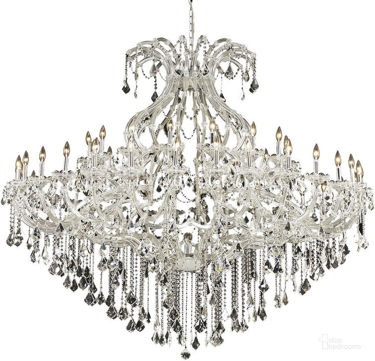 The appearance of 2800G72C/RC Maria Theresa 72 Chrome 49 Light Chandelier With Clear Royal Cut Crystal Trim designed by Elegant Lighting in the glam interior design. This chrome piece of furniture  was selected by 1StopBedrooms from Maria Theresa Collection to add a touch of cosiness and style into your home. Sku: 2800G72C/RC. Material: Glass. Product Type: Chandelier.