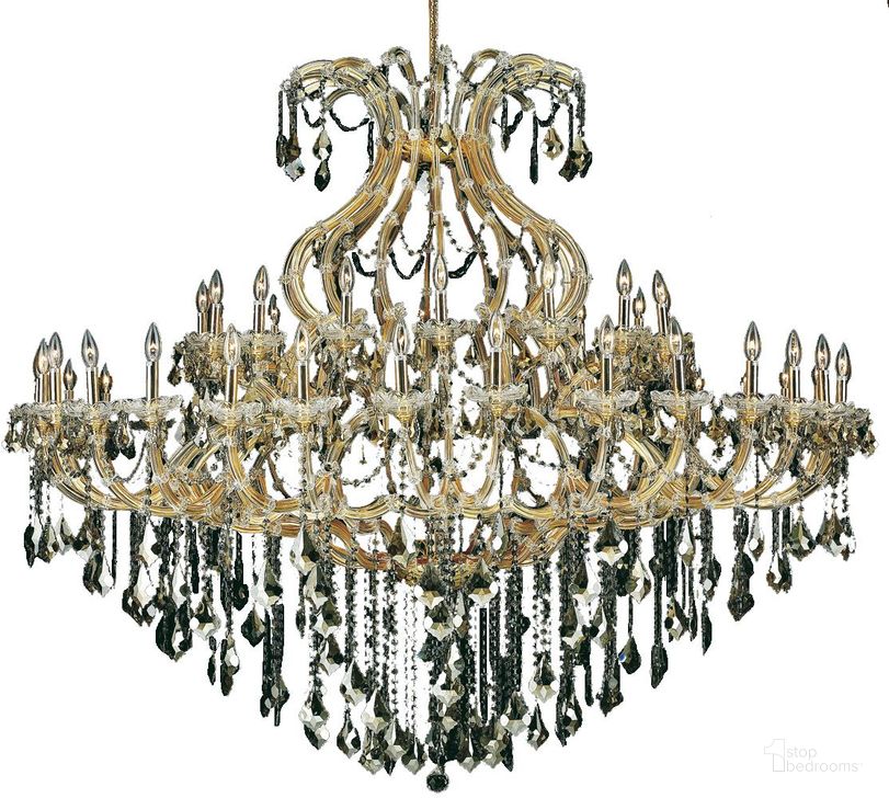 The appearance of 2800G72G-GT/RC Maria Theresa 72 Gold 49 Light Chandelier With Golden Teak Royal Cut Crystal Trim designed by Elegant Lighting in the glam interior design. This gold piece of furniture  was selected by 1StopBedrooms from Maria Theresa Collection to add a touch of cosiness and style into your home. Sku: 2800G72G-GT/RC. Material: Glass. Product Type: Chandelier.